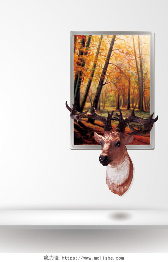 灰色梅花鹿简约绿色森林动物世界动物园海报保护动物海报背景展板